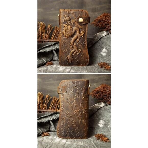 Mens Genuine Leather Bifold Wallet Organizer Checkbook Iron Chain - Picture 3 of 8